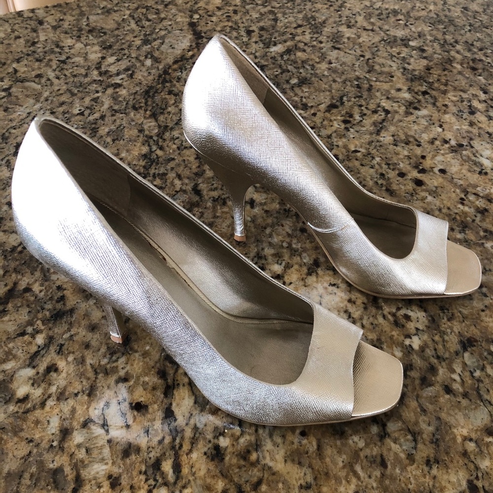 Nine West Hollywood gold open toe heels - …